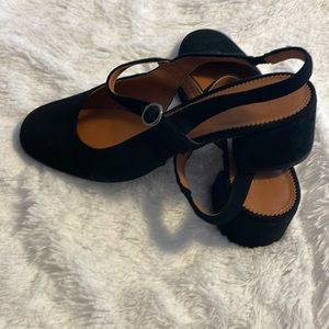 Franco Sarto Hutton Black Suede Slingback Maryjane Block Heel Pump 7